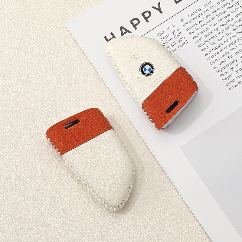 BMW Two-Tone Leather Key Case - Handmade Stitched Cover
