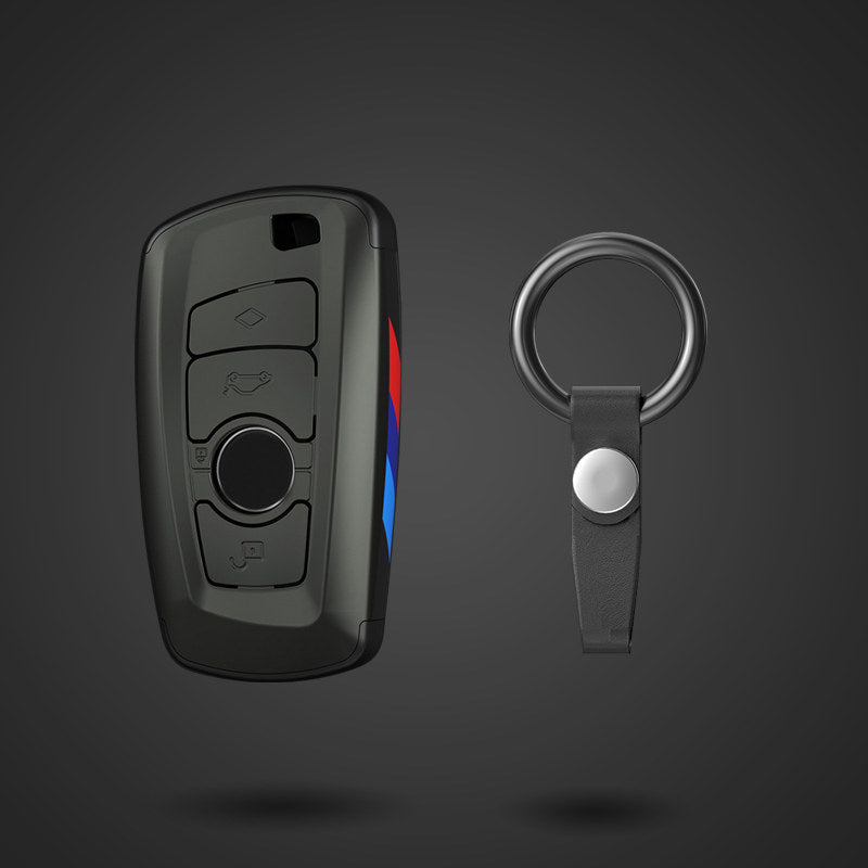 BMW Square key fob case in gunmetal with ring keychain