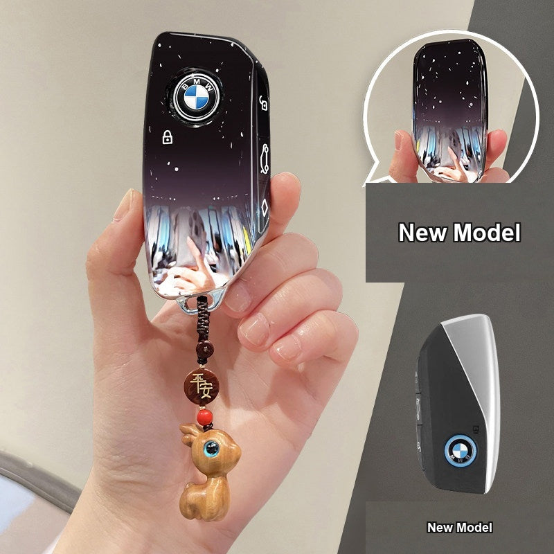 BMW key case New Model - Starry Black + Green Sandalwood Deer Charm