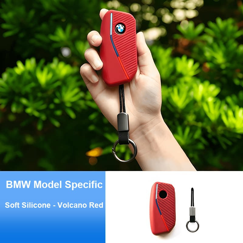 BMW silicone key fob case - volcano red with keychain