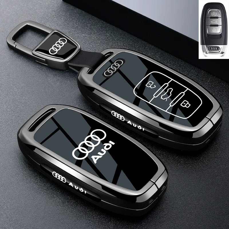 Audi Black Warrior Key Case – Piano-Gloss Shell with Gunmetal Frame