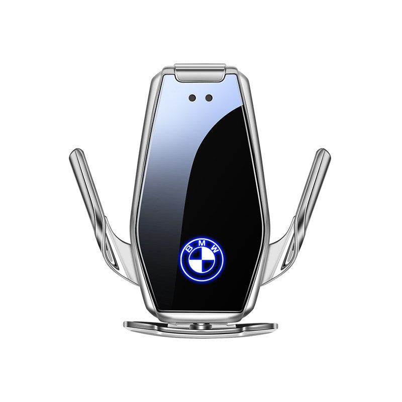 BMW wireless charging phone mount charging a smartphone