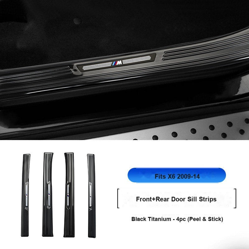 BMW 2009-2014 X6 Door Sill Strip - 4-Piece (Interior Only) - Black Titanium Stainless Steel Scuff Plate Guard