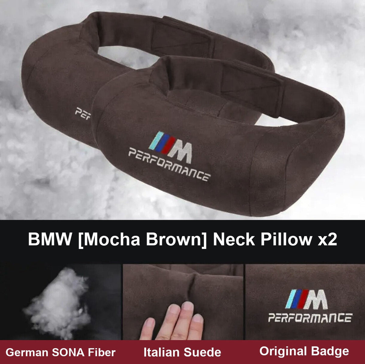 BMW M Performance neck pillow pair, mocha brown