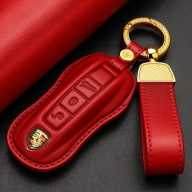 Premium Genuine Leather Porsche Key Case – Handcrafted Top-Grain Cowhide for 911, 718, Macan, Cayenne and Panamera