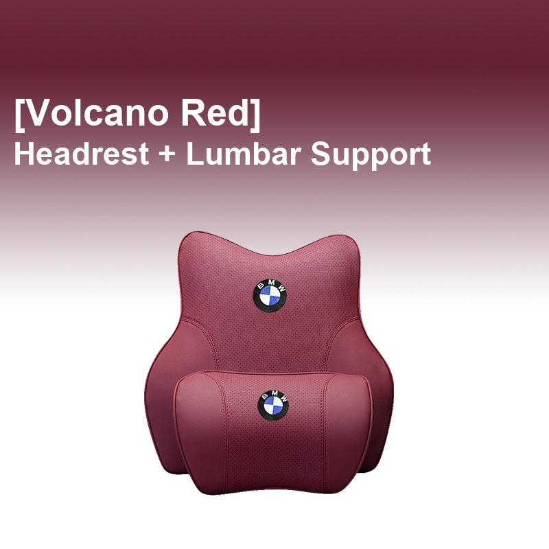 BMW Volcano Red - Headrest + Lumbar Support - Memory Foam Cushion