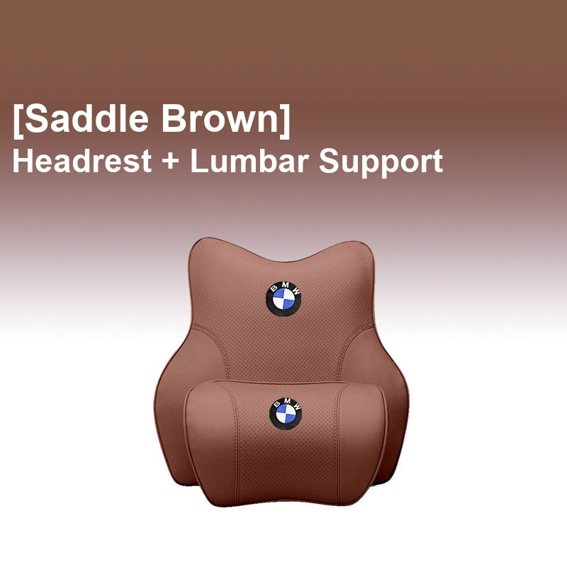 BMW Saddle Brown - Headrest + Lumbar Support - Memory Foam Cushion