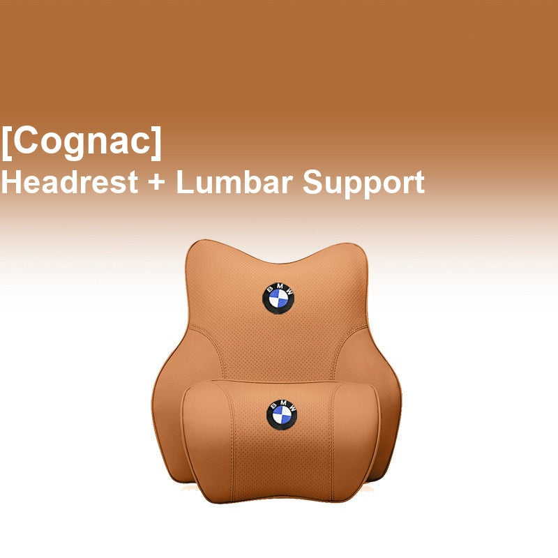 BMW Cognac - Headrest + Lumbar Support - Memory Foam Cushion