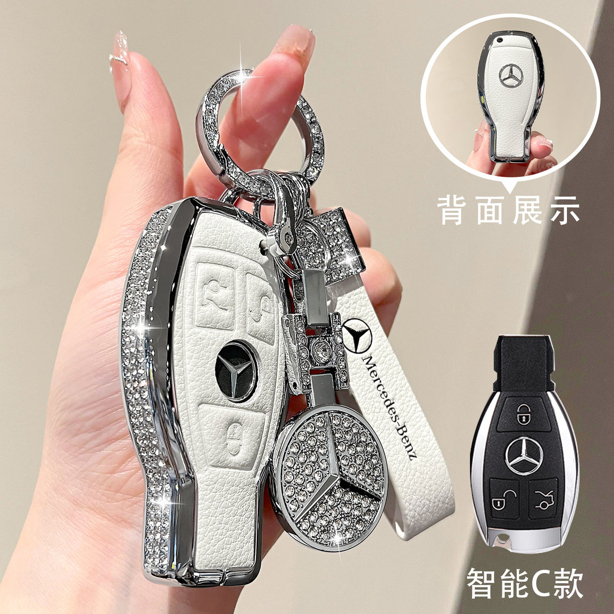 For Mercedes-Benz E300L Key Case C260L Car GLA GLB220 GLC260 Genuine Leather GEL350 Buckle EQA