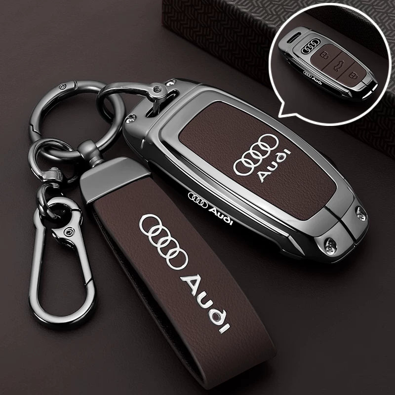 Coffee Brown Audi Type D key case with leather wrist strap