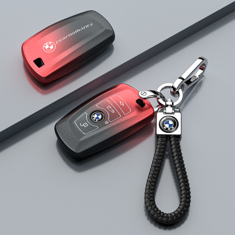 BMW TPU key fob case cover in Matte Volcano Red Woven Cord Double Buckle for F-Series 3/5 Series, X3, GT, 1 Series smart key