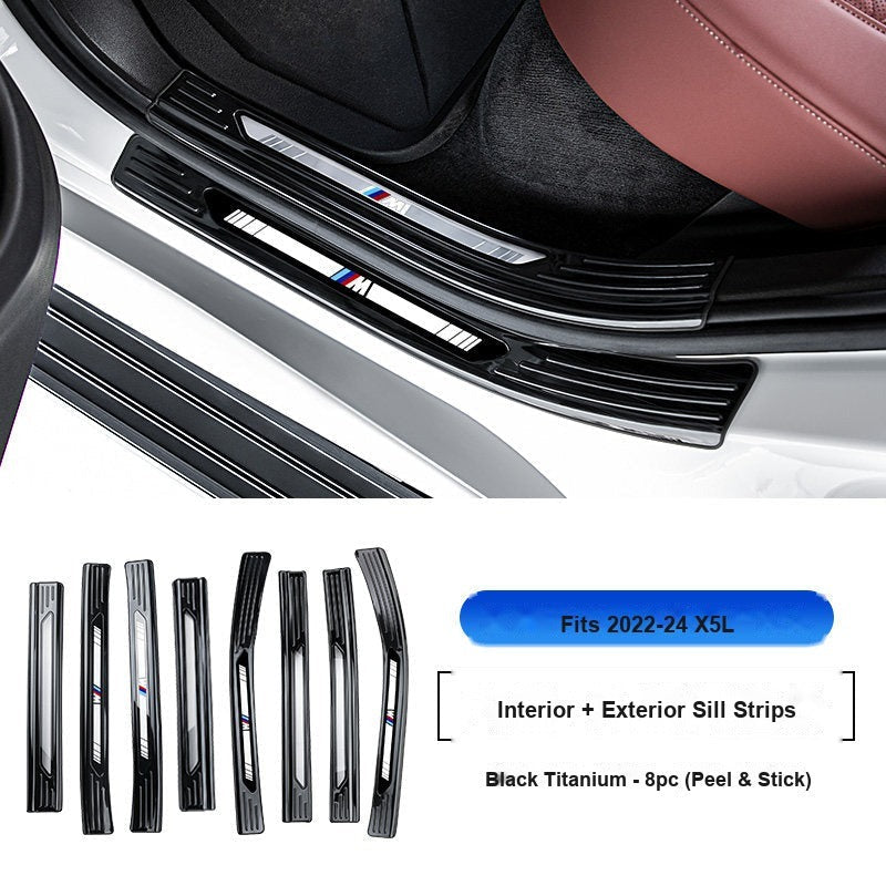 BMW 2022-2026 X5L (China Long Wheelbase) Door Sill Strip - 8-Piece (Interior + Exterior) - Black Titanium Stainless Steel Scuff Plate Guard