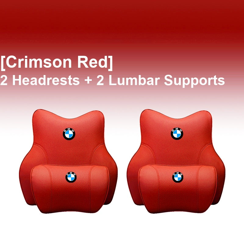 BMW Crimson Red - 2 Headrests + 2 Lumbar Supports - Memory Foam Cushion
