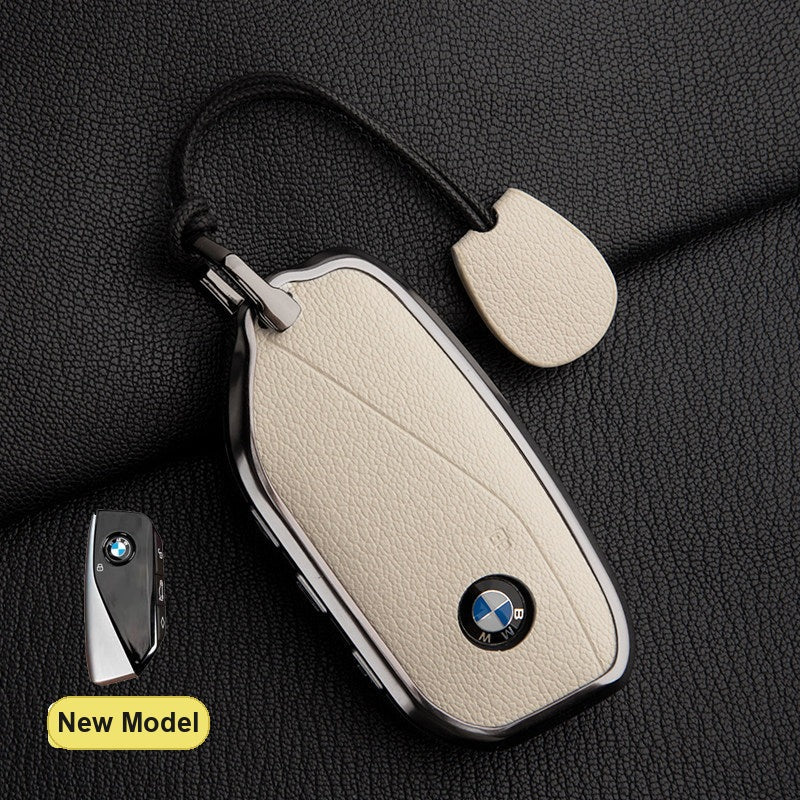 BMW New Model key fob case in Ivory White ALRAN French goat leather with Simple Rope Strap - fits X1 X3 X5 X7, 5/7 Series, 740Li, i7