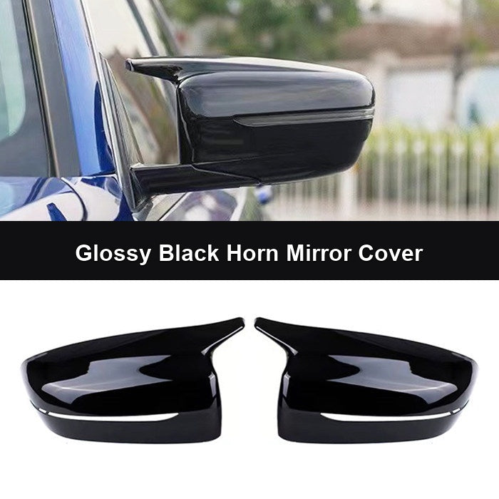 BMW carbon fiber horn mirror cover installed on vehicle