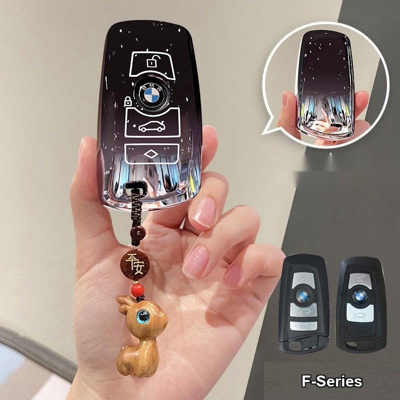 BMW key sleeve Starry Black with green sandalwood deer charm keychain