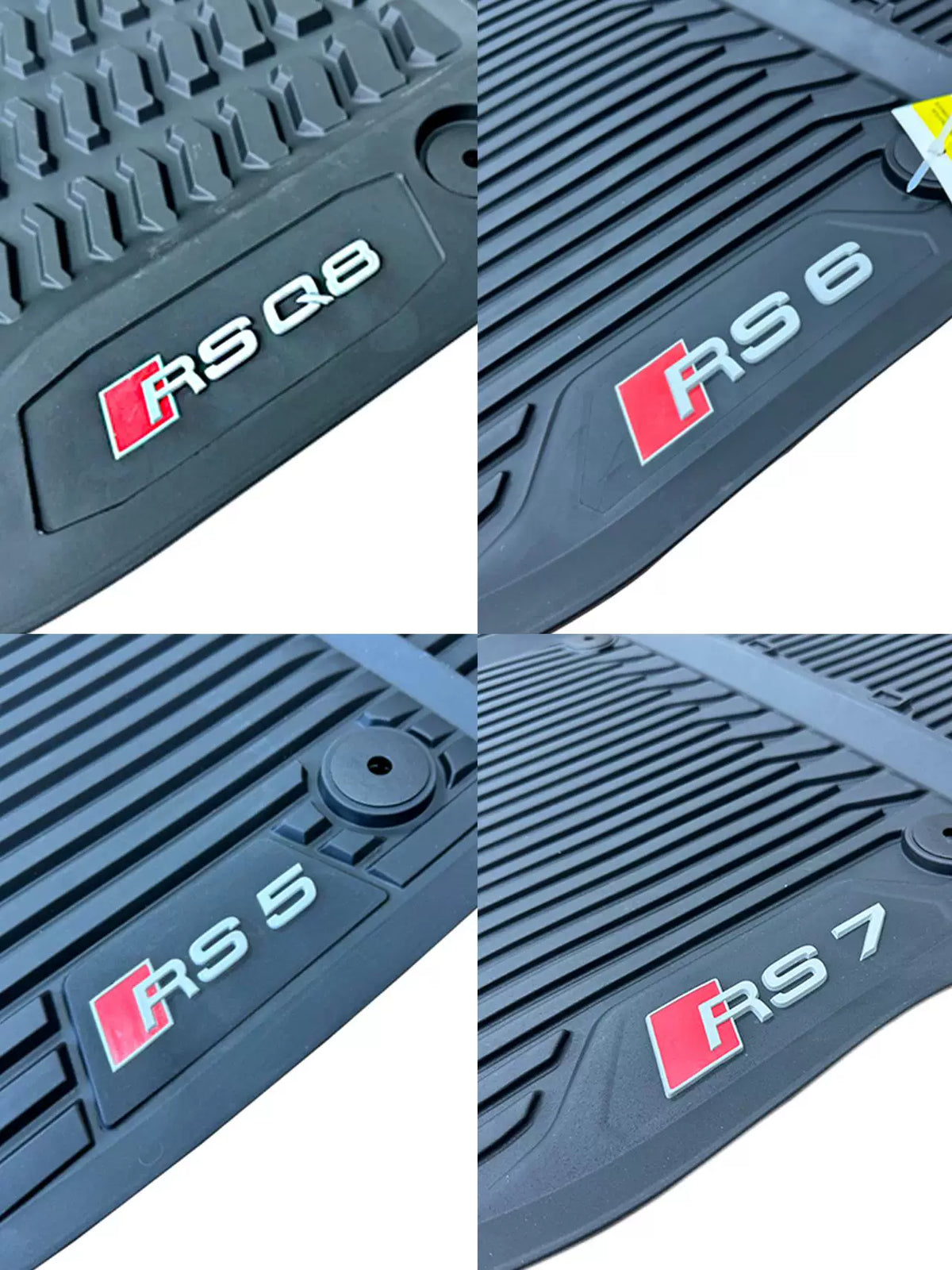 Audi RS floor mats close-up – RS Q8, RS6, RS5 and RS7 badging
