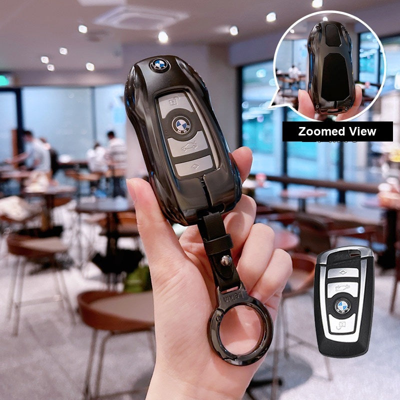 BMW key fob case - Style A Radiant Night Black [with round leather buckle]