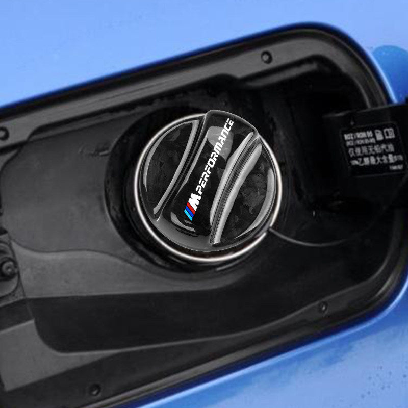 BMW M Performance fuel cap cover installed close-up