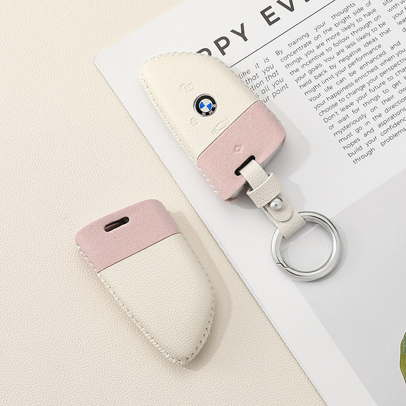 BMW Two-Tone Leather Key Case - Handmade Stitched Cover