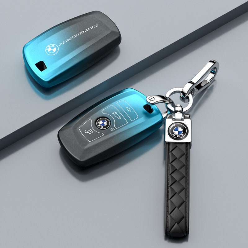 BMW TPU key fob case cover in Matte Dreamy Blue Lambskin Double Buckle for F-Series 3/5 Series, X3, GT, 1 Series smart key