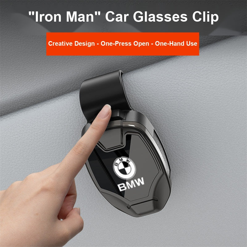 BMW sun visor glasses clip holder mounted on car visor, gun gray finish