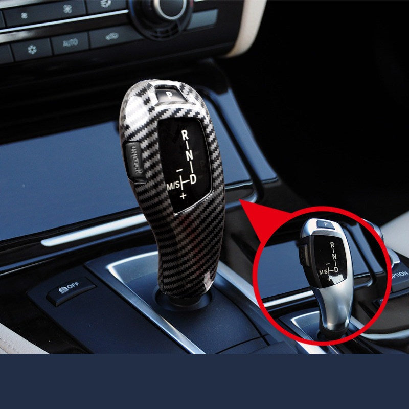 BMW carbon fiber gear shift cover installed on center console