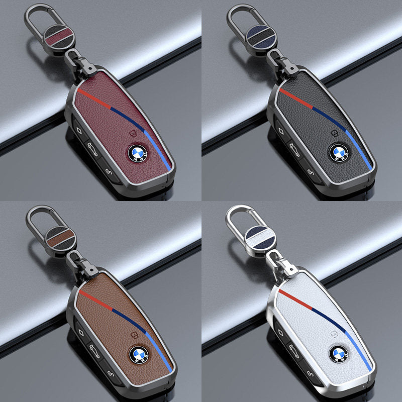 BMW genuine leather key fob case cover with keychain - F-Series, G-Series & New Model BMW smart key protector