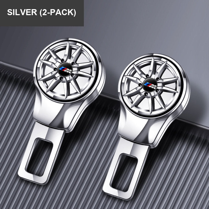 BMW M wheel-design seat belt buckle clip, silver finish 2 pcs