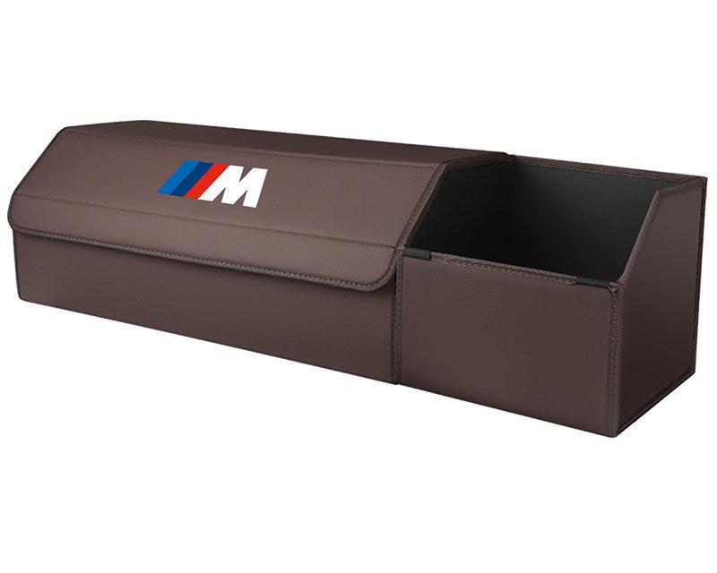 Mocha brown leather BMW M trunk storage box - large size with extended open basket