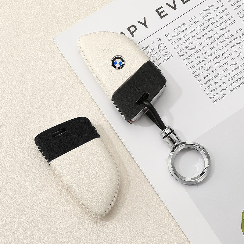 BMW Two-Tone Leather Key Case - Handmade Stitched Cover