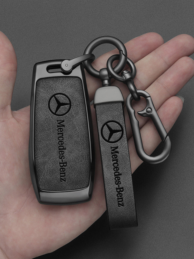 Premium Mercedes-Benz Key Case – Alloy Shell with Soft Leather-Grain Inlay for C, E, A, GLC, GLE and GLB Class