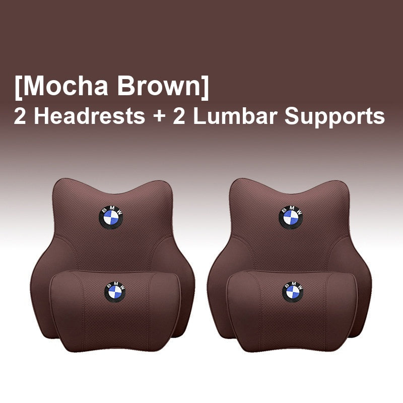 BMW Mocha Brown - 2 Headrests + 2 Lumbar Supports - Memory Foam Cushion