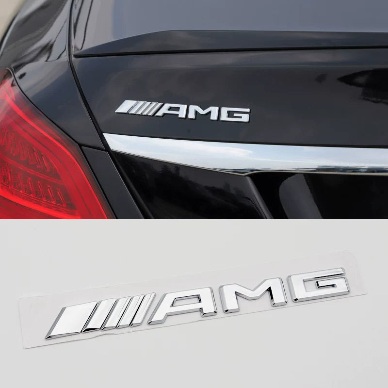 Mercedes-AMG chrome AMG badge fitted on a Mercedes-Benz trunk lid
