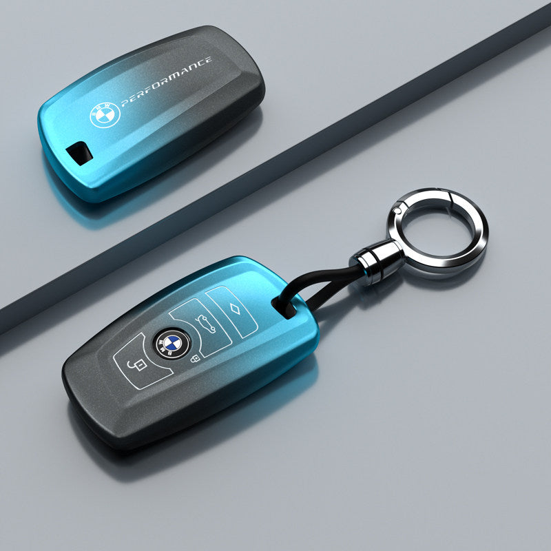 BMW TPU key fob case cover in Matte Dreamy Blue Round Ring Buckle for F-Series 3/5 Series, X3, GT, 1 Series smart key