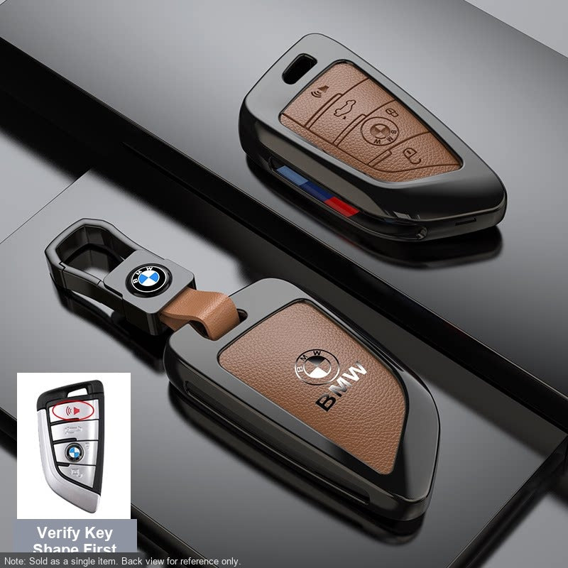BMW Leather Key Fob Case - Style B, Coffee Brown, Leather Buckle