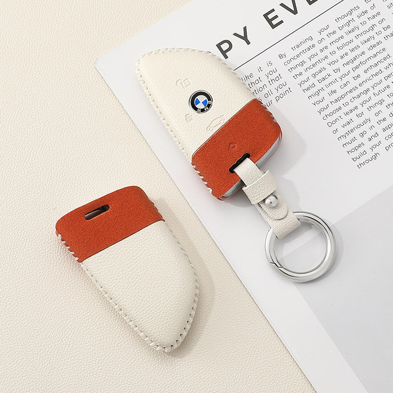 BMW Two-Tone Leather Key Case - Handmade Stitched Cover