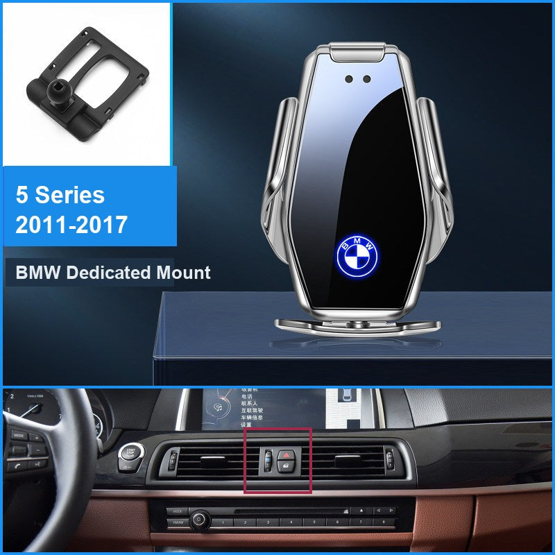 BMW wireless charging phone mount, 5 Series 2011-2017 fitment, silver