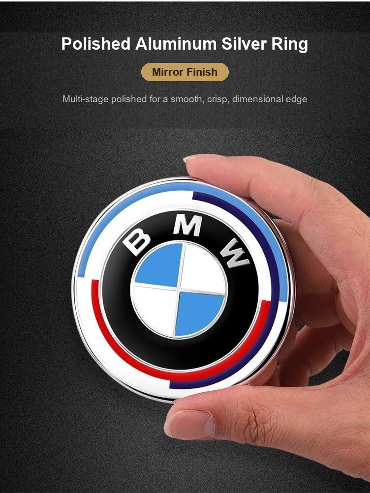 BMW steering wheel badge polished aluminum silver ring finish