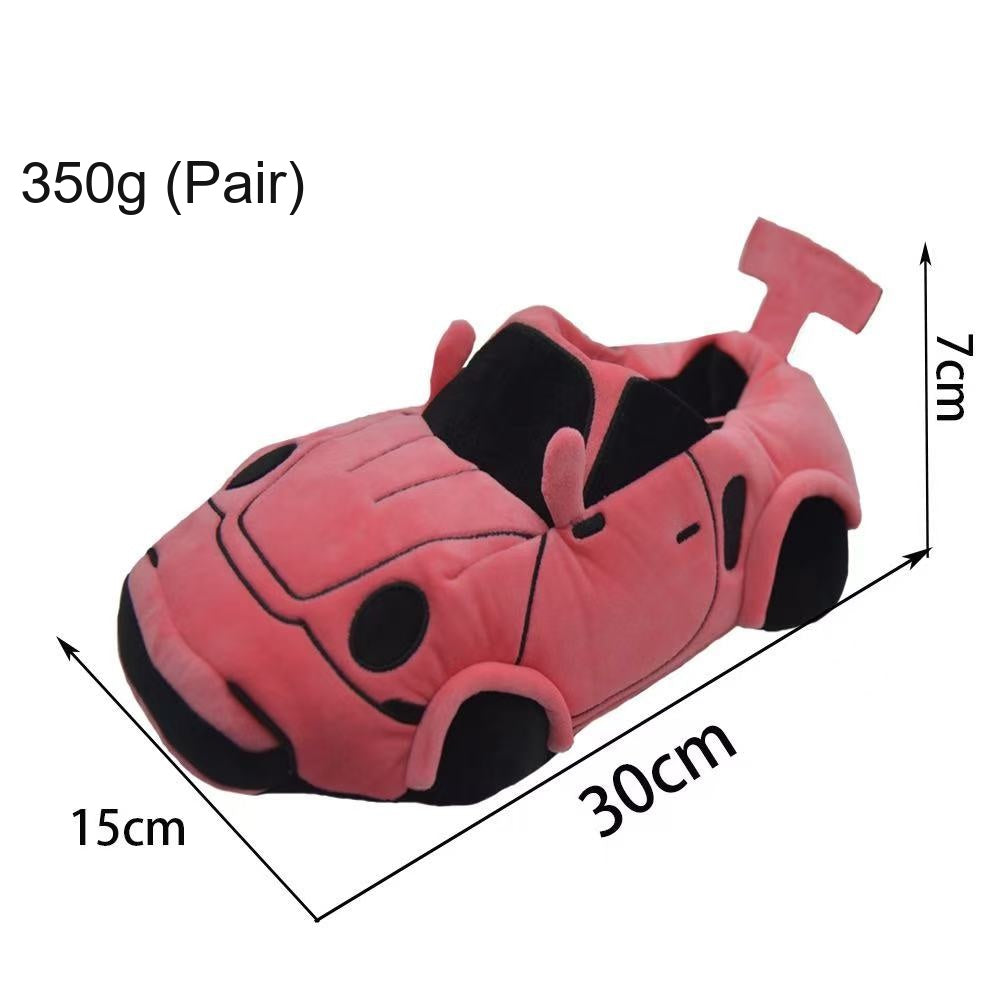 Pink Porsche-style sports car plush slippers with spoiler, 350g pair