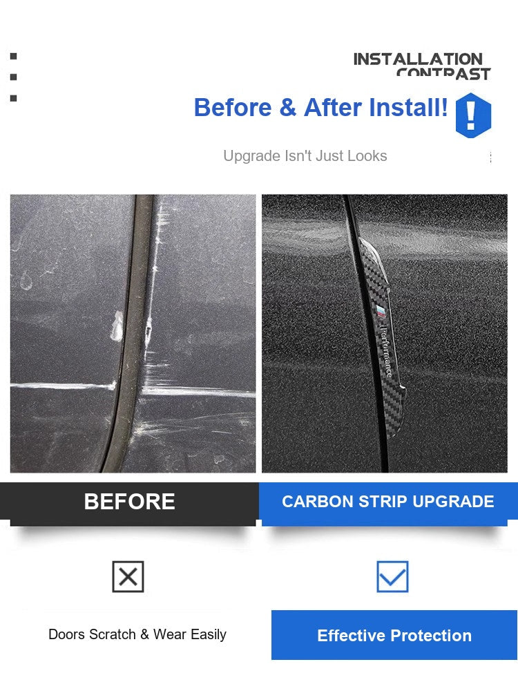 Before and after comparison of BMW door edge with carbon fiber anti-collision strip