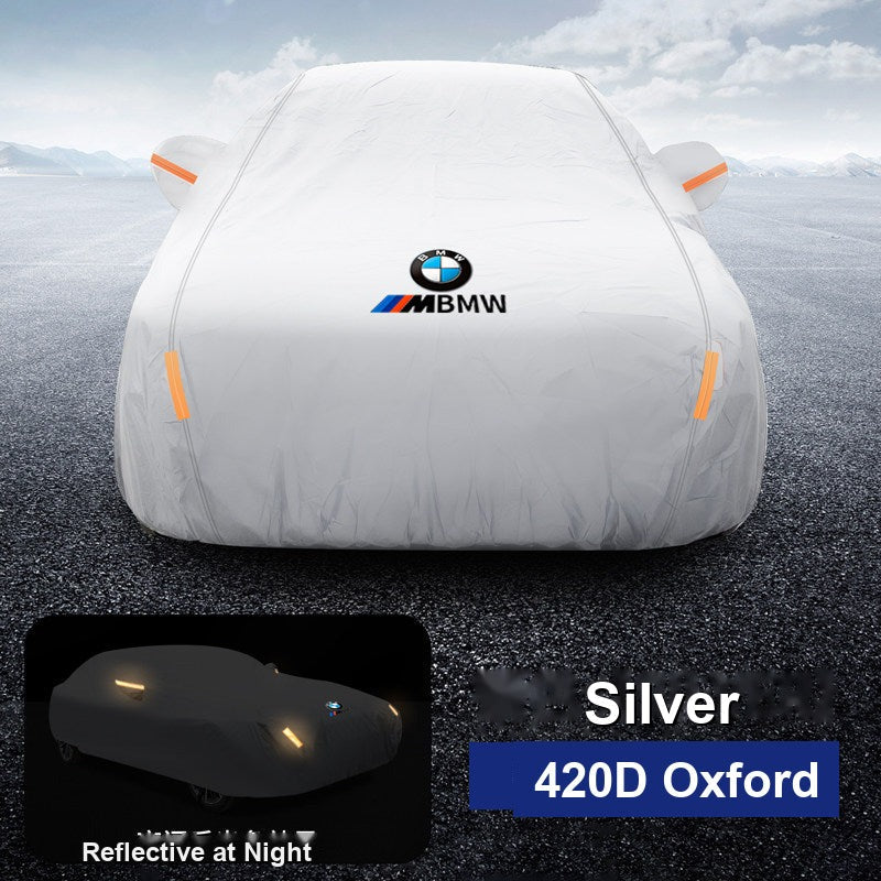 BMW full car cover - waterproof 420D Oxford all-weather protection with reflective strips for X1-X7, 1-7 Series, i-Series