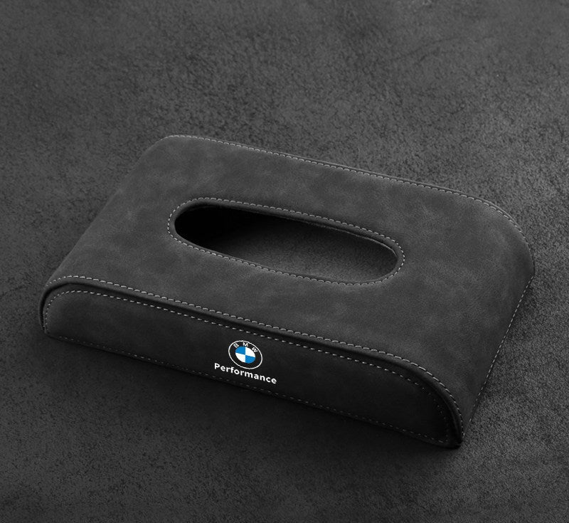 BMW suede tissue box holder with BMW roundel Performance logo