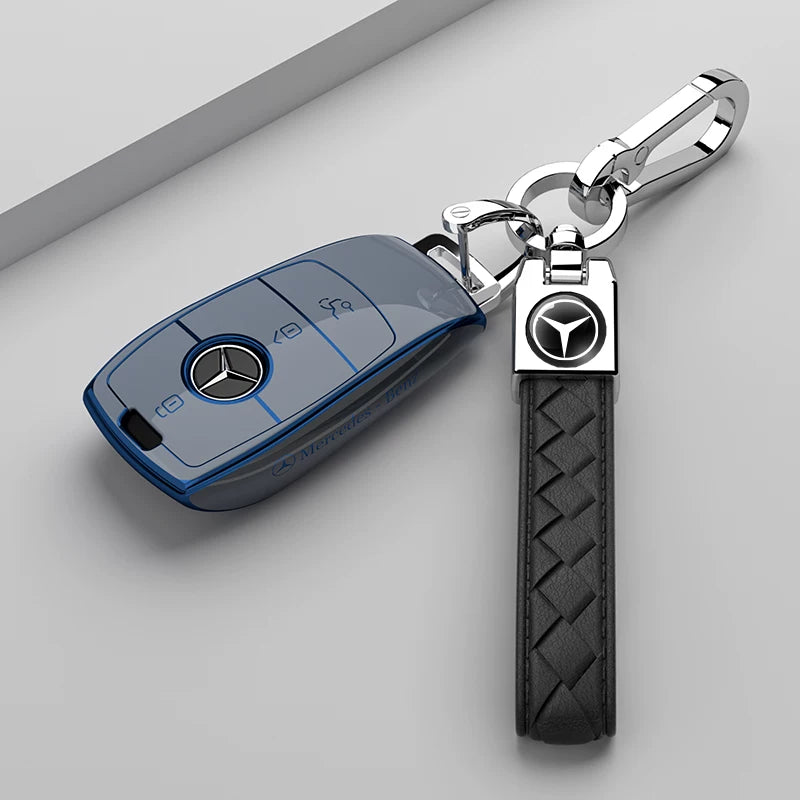 Mercedes-Benz Riviera Two-Tone Key Case – Starry Grey – Blue Trim with Black Woven Strap
