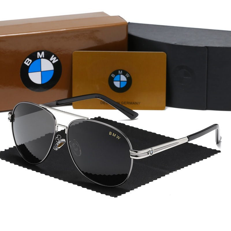 Gunmetal silver frame BMW polarized sunglasses with black case