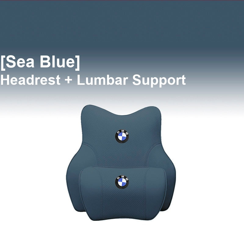 BMW Sea Blue - Headrest + Lumbar Support - Memory Foam Cushion