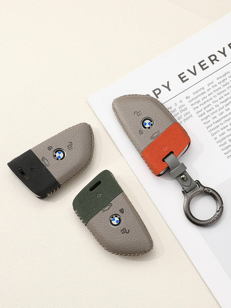 BMW Two-Tone Leather Key Case - Handmade Stitched Cover