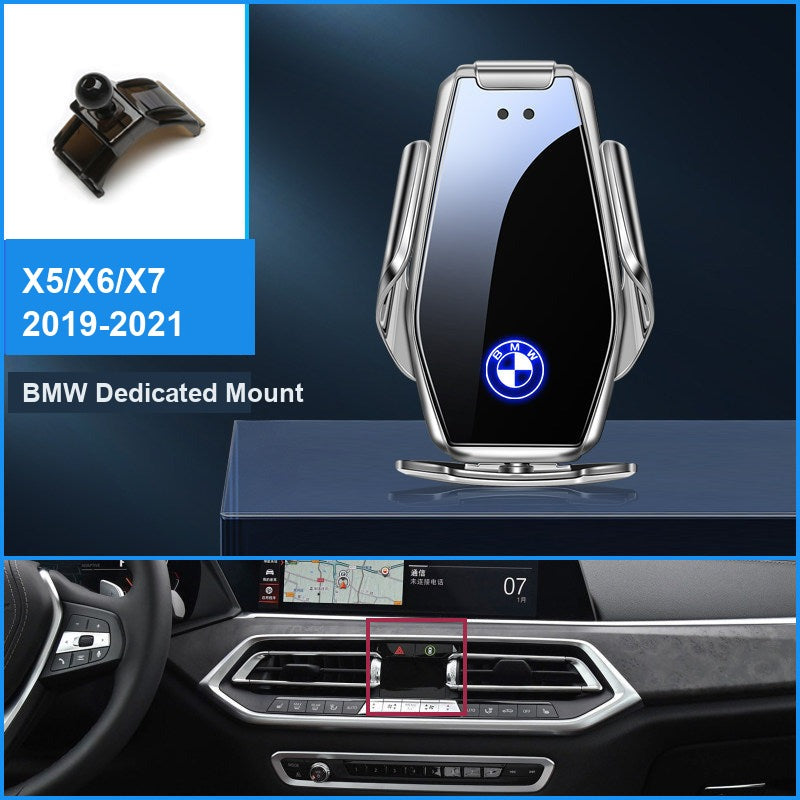 BMW wireless charging phone mount, X5 X6 X7 2019-2021 fitment, silver