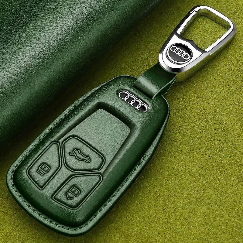 Audi Heritage Top-Grain Leather Key Case – Handcrafted Cowhide with Signature Keyring