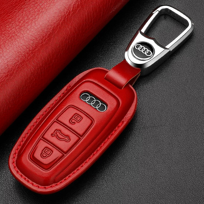 Audi Heritage Top-Grain Leather Key Case – Handcrafted Cowhide with Signature Keyring
